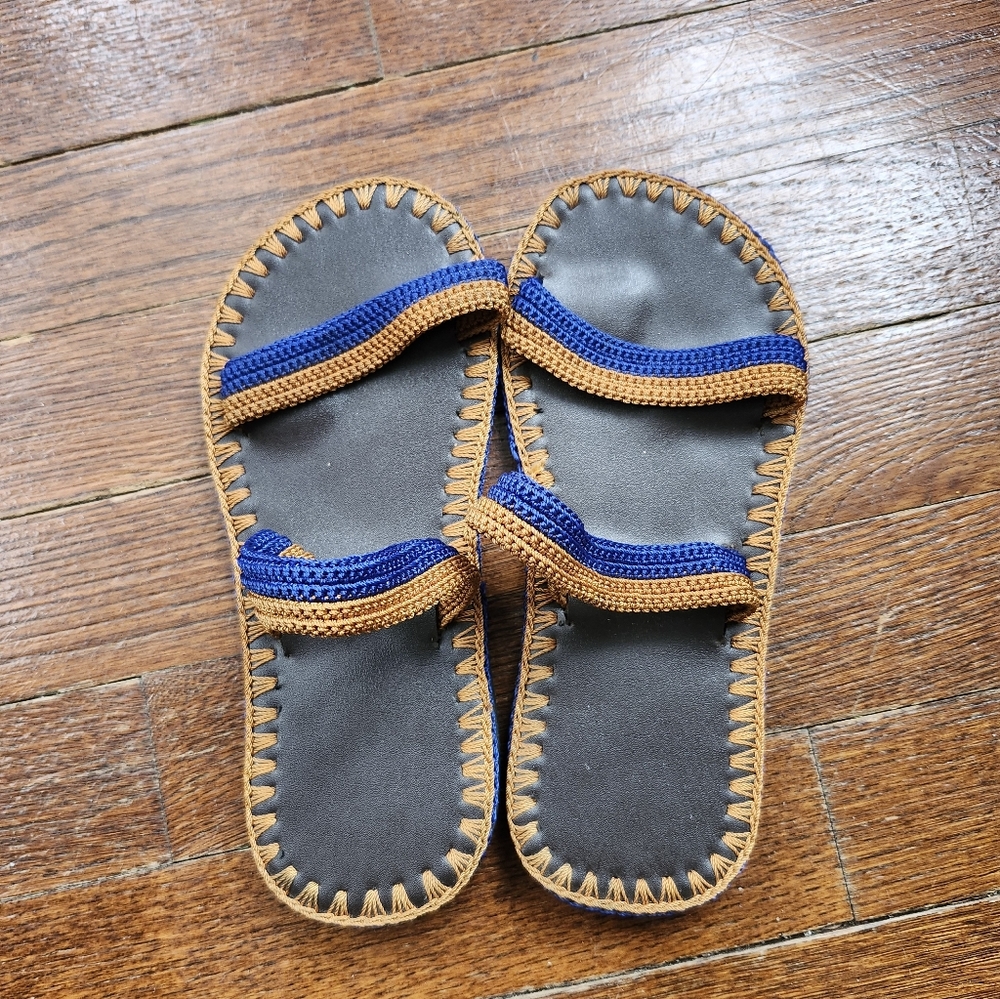 Handmade Sandals Made In Uganda Kids 2-2.5 Youth Blue & Gold